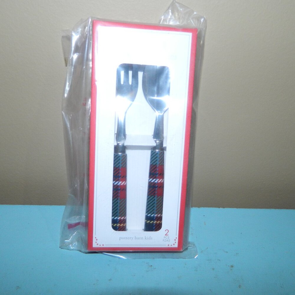 Pottery Barn KIds Holiday Collection Plaid Utensils Set